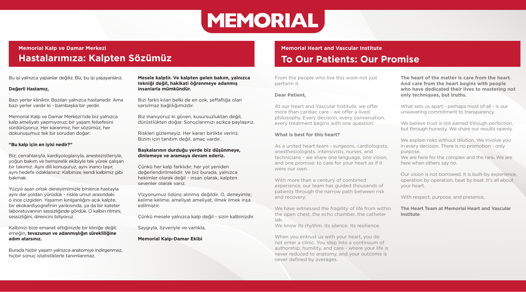 Memorial Kalp ve Damar Merkezi – Hastalarımıza Kalpten Sözümüz